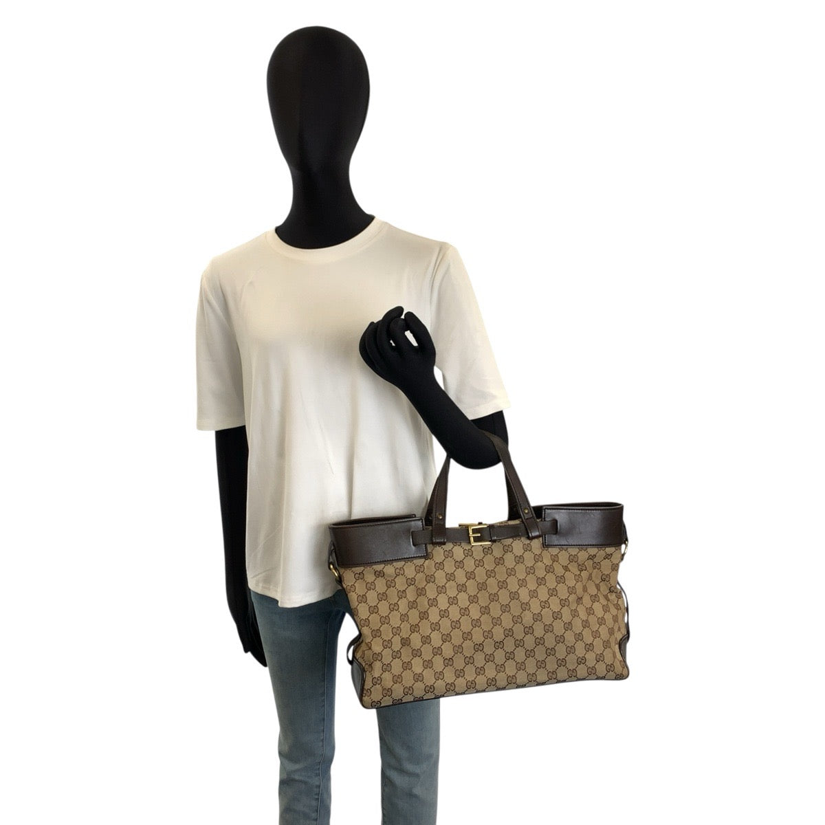 GUCCI グッチ ブラウン ベージュ ゴールド金具 GGキャンバス / レザー 106251 トートバッグ ハンドバッグ レディース B35