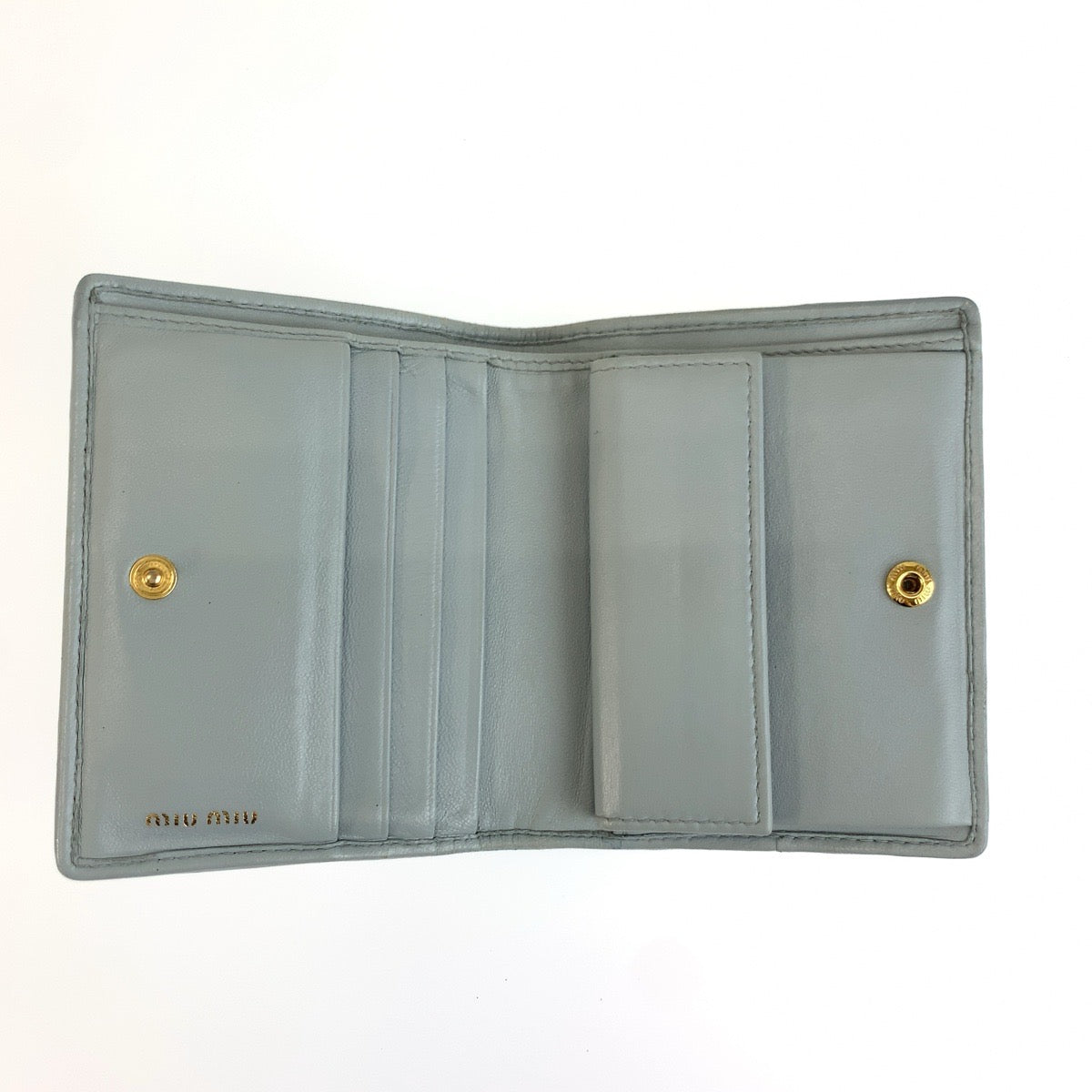 MIUMIU ミュウミュウ マテラッセ キルティング ブルー ライトブルー ゴールド金具 レザー 5MV204 N88 折り財布 コンパクトウォレット レディース AB28