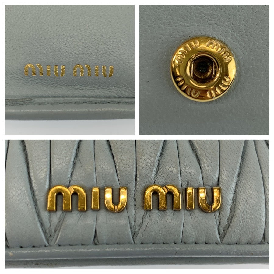 MIUMIU ミュウミュウ マテラッセ キルティング ブルー ライトブルー ゴールド金具 レザー 5MV204 N88 折り財布 コンパクトウォレット レディース AB28
