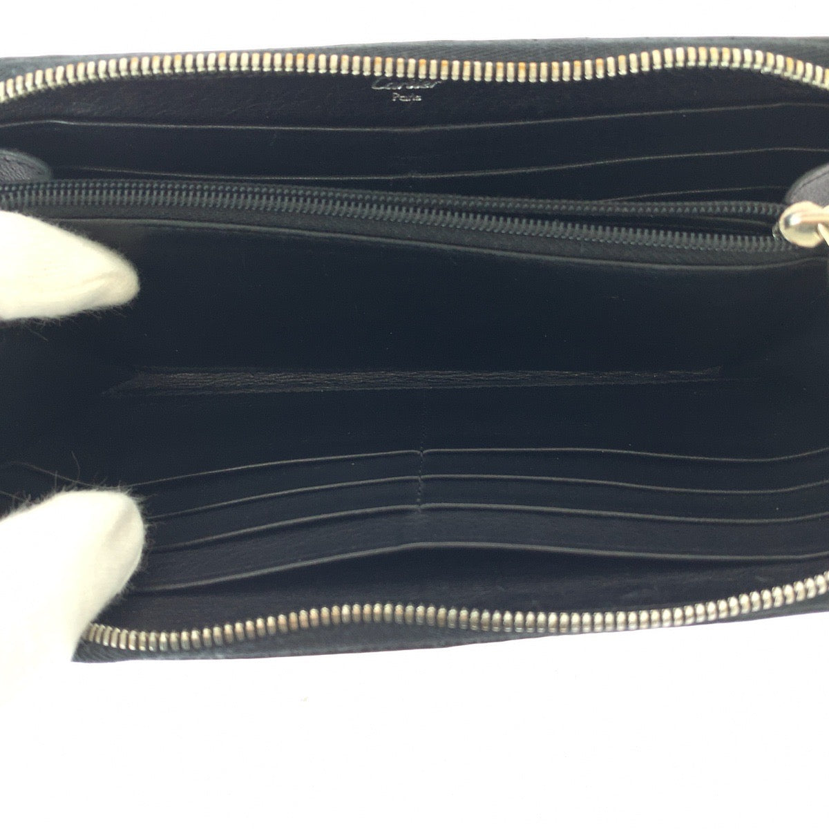 CARTIER カルティエ ハッピーバースデー ブラック 黒 シルバー金具 エナメル / レザー 長財布 ラウンドファスナー 男女兼用 レディース AB31