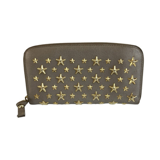 JIMMY CHOO ジミーチュウ スタースタッズ フィリパ メタリックグレー ゴールド金具 レザー 長財布 ロングウォレット レディース B16