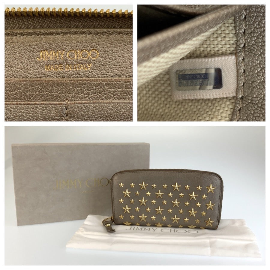 JIMMY CHOO ジミーチュウ スタースタッズ フィリパ メタリックグレー ゴールド金具 レザー 長財布 ロングウォレット レディース B16