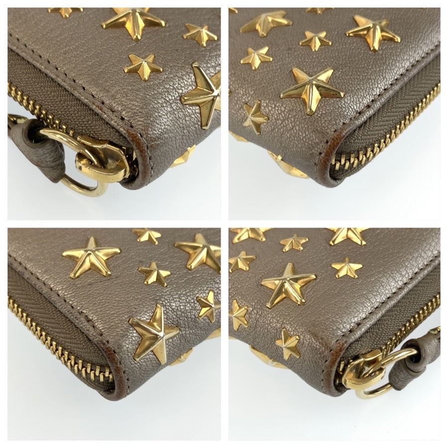 JIMMY CHOO ジミーチュウ スタースタッズ フィリパ メタリックグレー ゴールド金具 レザー 長財布 ロングウォレット レディース B16