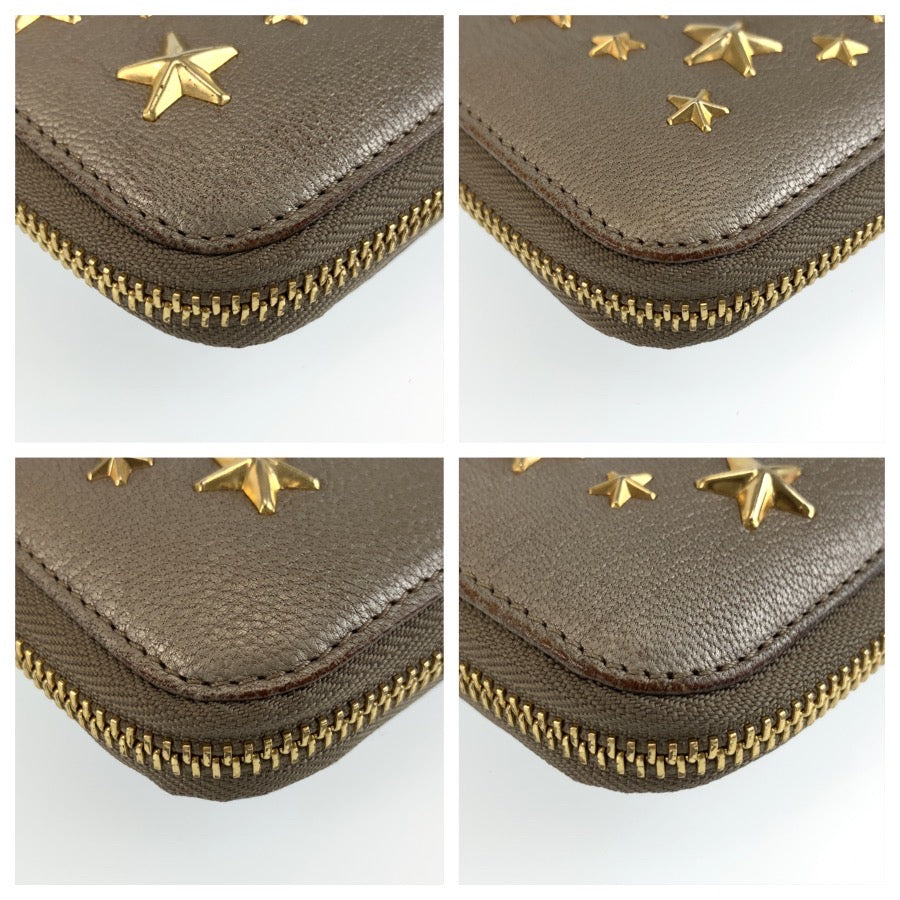JIMMY CHOO ジミーチュウ スタースタッズ フィリパ メタリックグレー ゴールド金具 レザー 長財布 ロングウォレット レディース B16