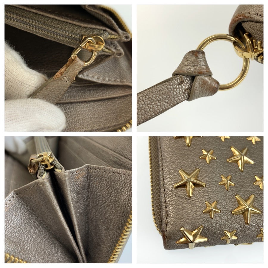 JIMMY CHOO ジミーチュウ スタースタッズ フィリパ メタリックグレー ゴールド金具 レザー 長財布 ロングウォレット レディース B16