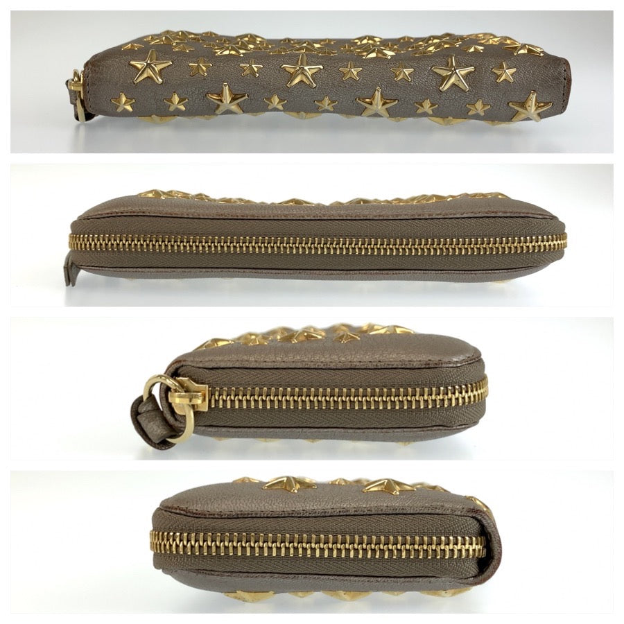 JIMMY CHOO ジミーチュウ スタースタッズ フィリパ メタリックグレー ゴールド金具 レザー 長財布 ロングウォレット レディース B16