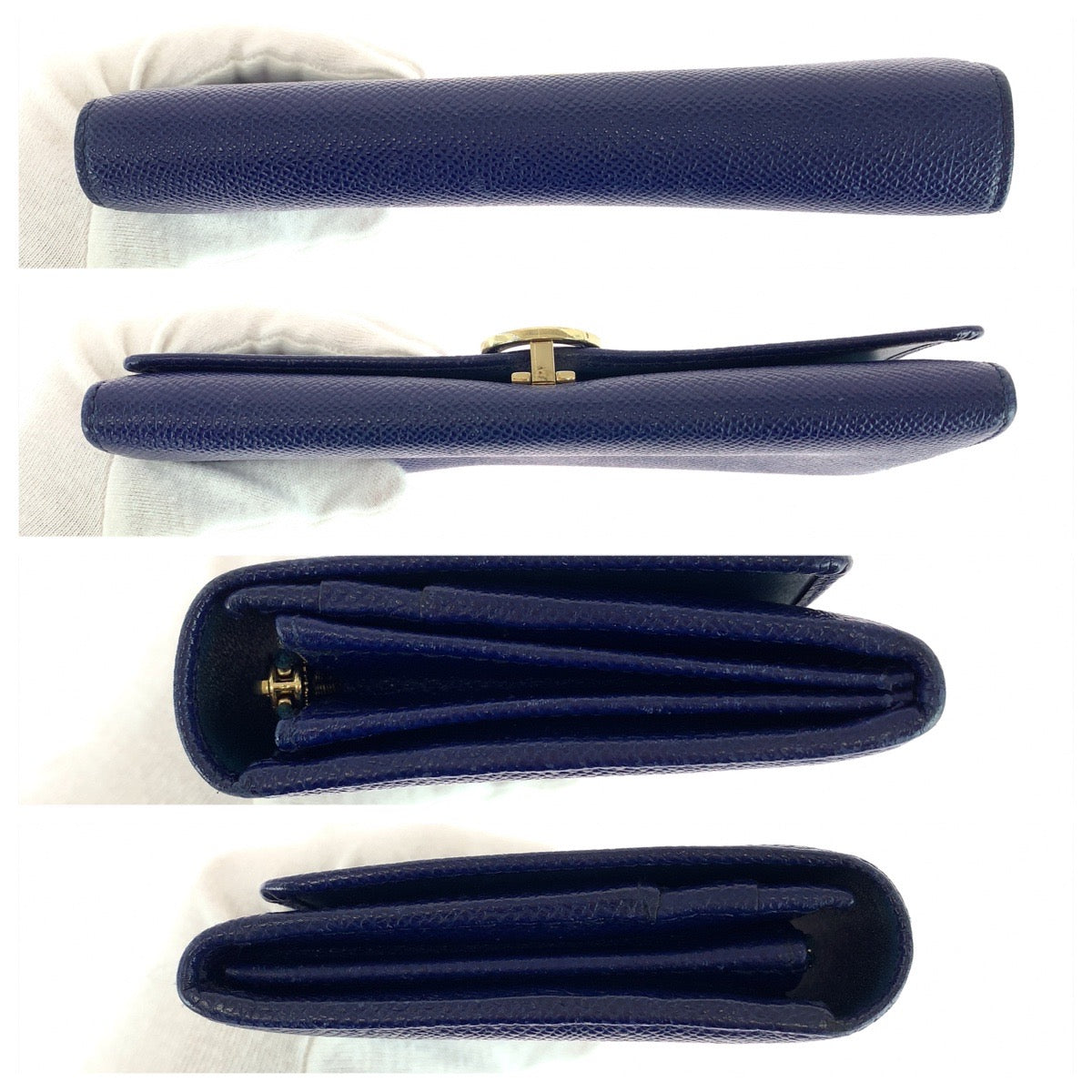 BVLGARI ブルガリ ブルガリ ブルガリ ネイビー ゴールド金具 レザー 長財布 レディース AB17
