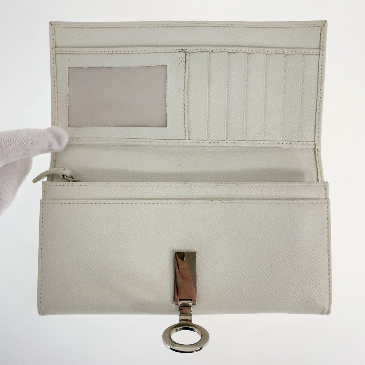 BVLGARI ブルガリ ブルガリブルガリ ホワイト シルバー金具 レザー 長財布 ロングウォレット レディース B14