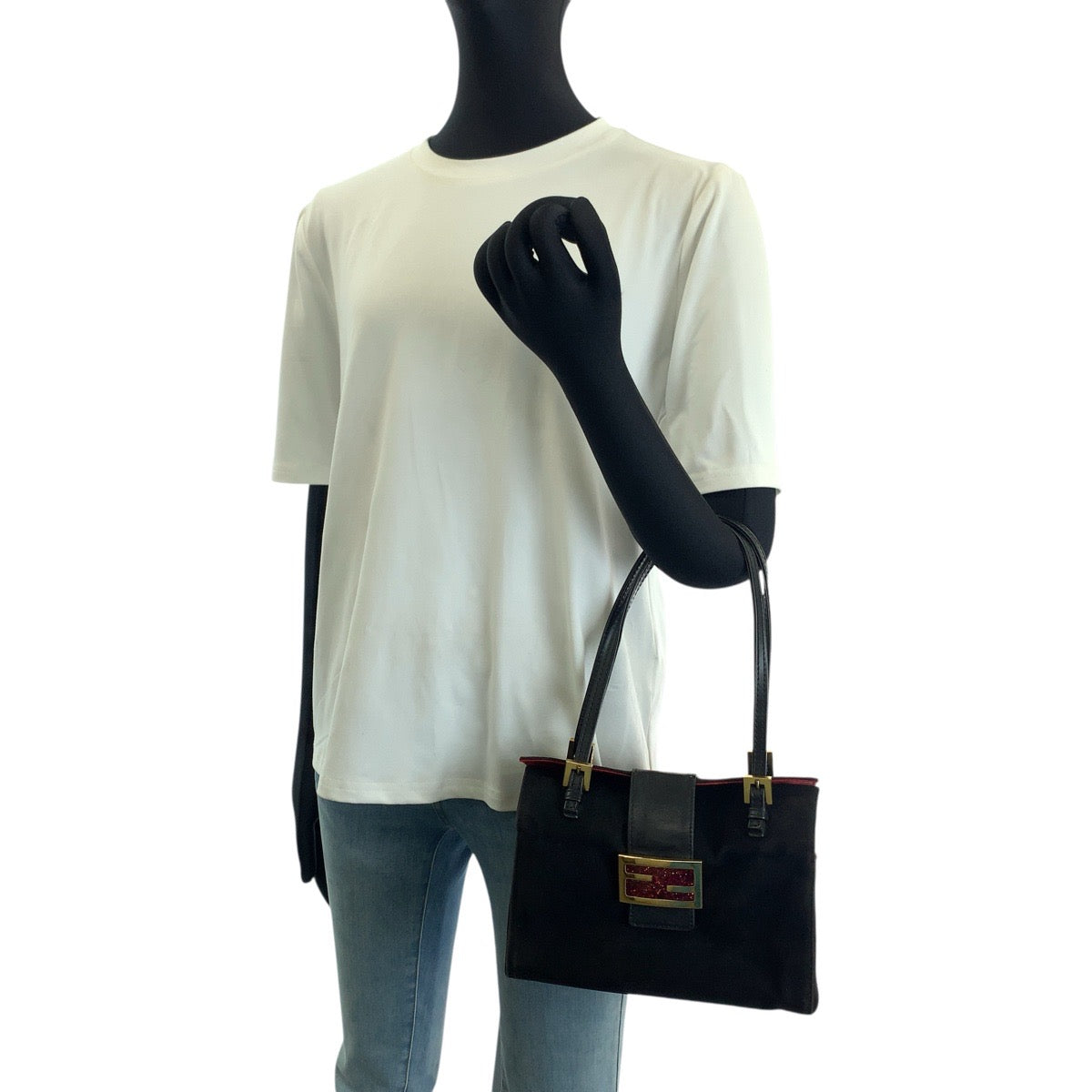 FENDI フェンディ ヴィンテージ マンマ ブラック 黒 ゴールド金具 スウェード ハンドバッグ レディース B110
