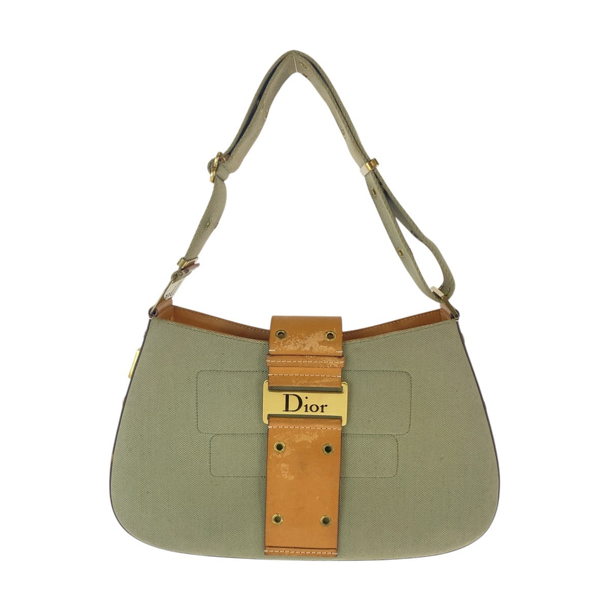 Christian Dior クリスチャンディオール ヴィンテージ ストリートシック カーキ ブラウン ゴールド金具 キャンバス / レザー MA-0032 ショルダーバッグ レディース B89