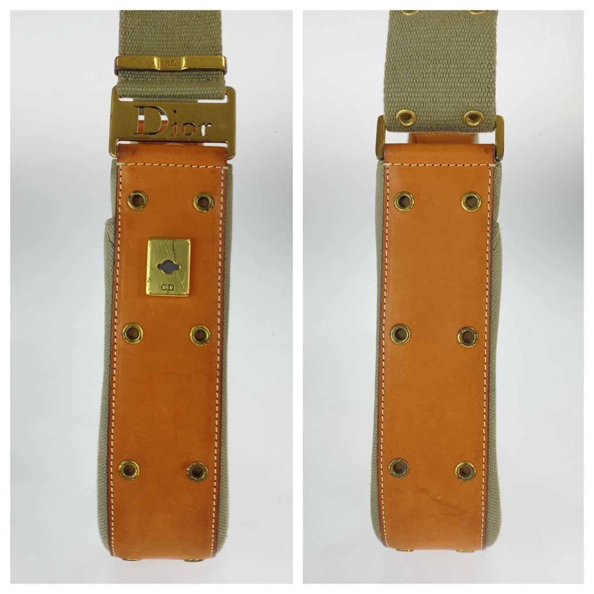 Christian Dior クリスチャンディオール ヴィンテージ ストリートシック カーキ ブラウン ゴールド金具 キャンバス / レザー MA-0032 ショルダーバッグ レディース B89