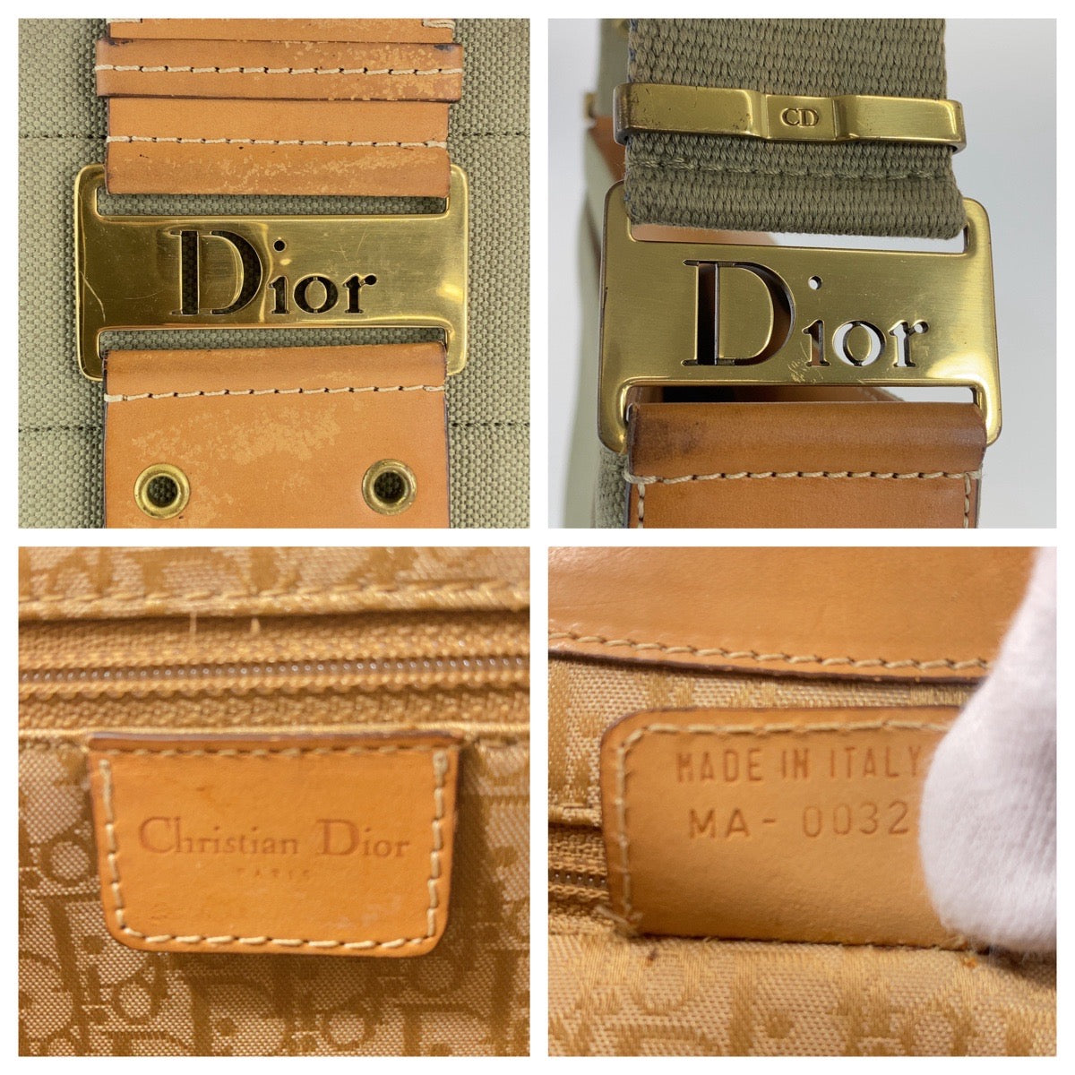 Christian Dior クリスチャンディオール ヴィンテージ ストリートシック カーキ ブラウン ゴールド金具 キャンバス / レザー MA-0032 ショルダーバッグ レディース B89
