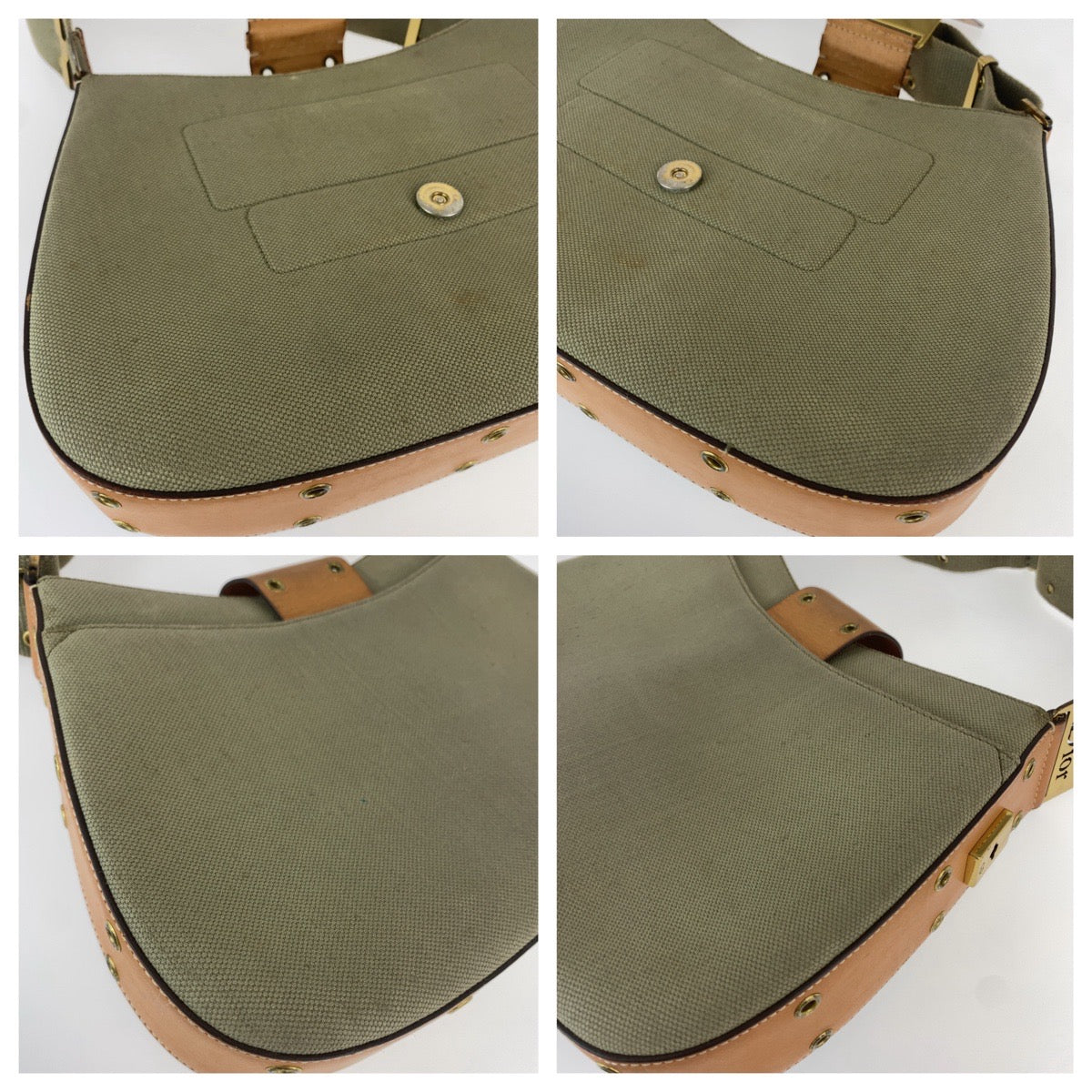 Christian Dior クリスチャンディオール ヴィンテージ ストリートシック カーキ ブラウン ゴールド金具 キャンバス / レザー MA-0032 ショルダーバッグ レディース B89