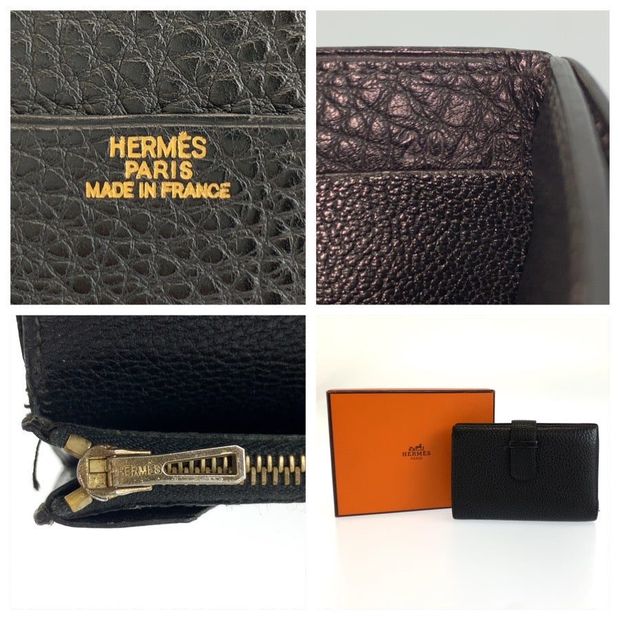 HERMES エルメス ジュラ ブラック 黒 レザー 折り財布 コンパクトウォレット □D刻印 メンズ AB48
