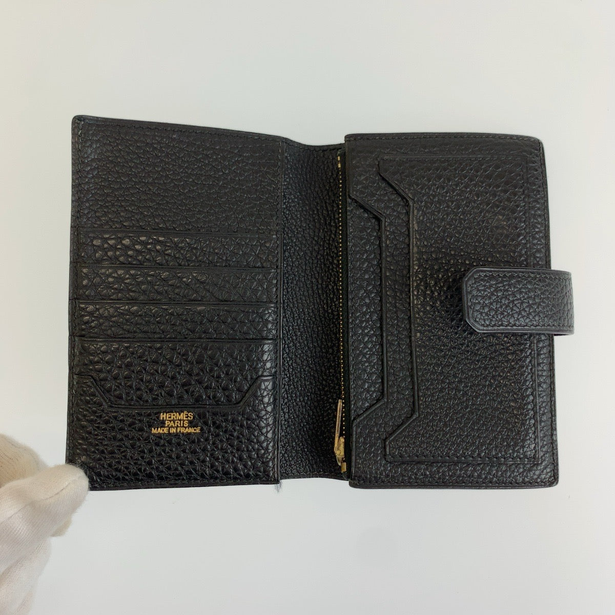HERMES エルメス ジュラ ブラック 黒 レザー 折り財布 コンパクトウォレット □D刻印 メンズ AB48