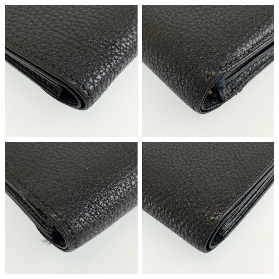 HERMES エルメス ジュラ ブラック 黒 レザー 折り財布 コンパクトウォレット □D刻印 メンズ AB48