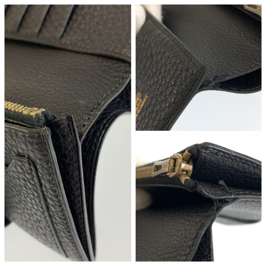 HERMES エルメス ジュラ ブラック 黒 レザー 折り財布 コンパクトウォレット □D刻印 メンズ AB48