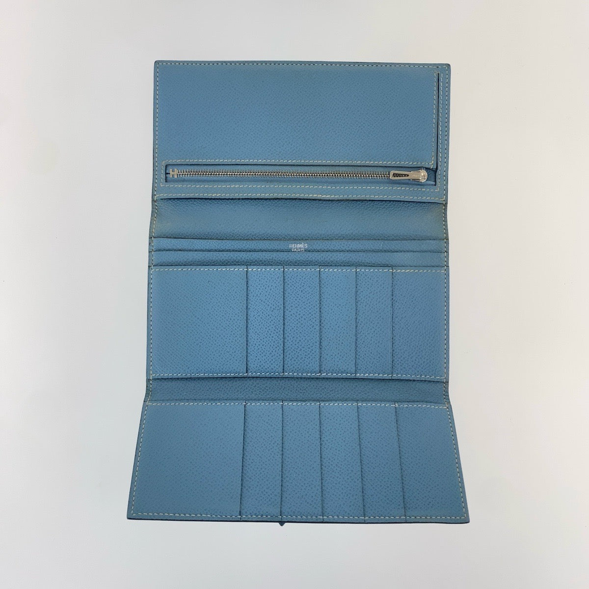 HERMES エルメス べアン ブルージーン 水色 ゴールド金具 ヴォーエプソン 三つ折り 長財布 ロングウォレット I刻印 メンズ B31