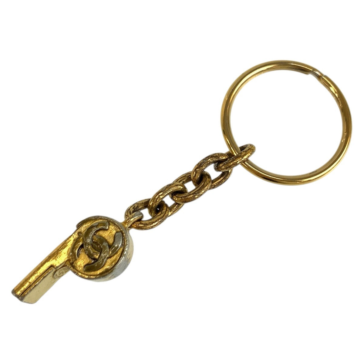 CHANEL シャネル ヴィンテージ ココマーク ホイッスル ゴールド メッキ キーホルダー キーリング 95P刻印 レディース B22