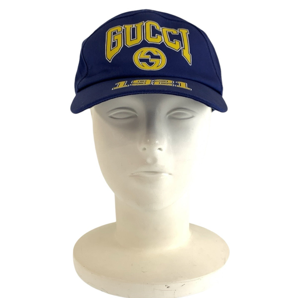 GUCCI グッチ カレッジ インターロッキング サイズM/58cm ブルー イエロー コットン キャップ 帽子 男女兼用 メンズ ABP22