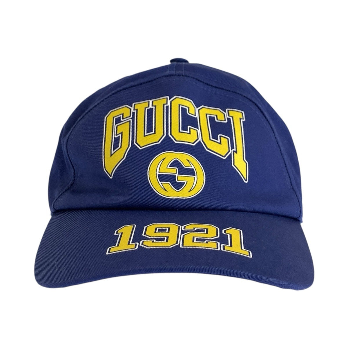 GUCCI グッチ カレッジ インターロッキング サイズM/58cm ブルー イエロー コットン キャップ 帽子 男女兼用 メンズ ABP22