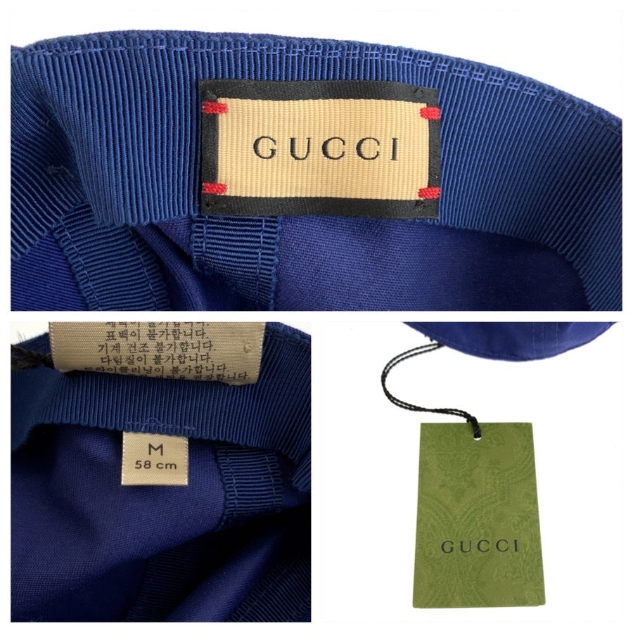 GUCCI グッチ カレッジ インターロッキング サイズM/58cm ブルー イエロー コットン キャップ 帽子 男女兼用 メンズ ABP22