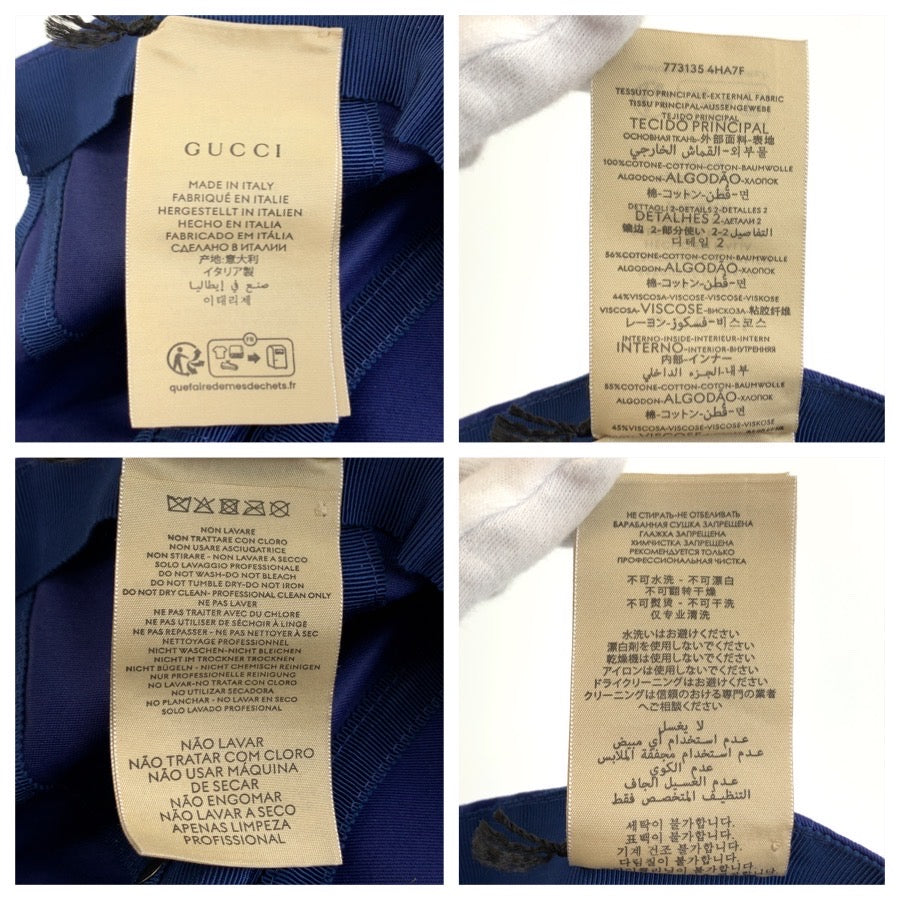GUCCI グッチ カレッジ インターロッキング サイズM/58cm ブルー イエロー コットン キャップ 帽子 男女兼用 メンズ ABP22