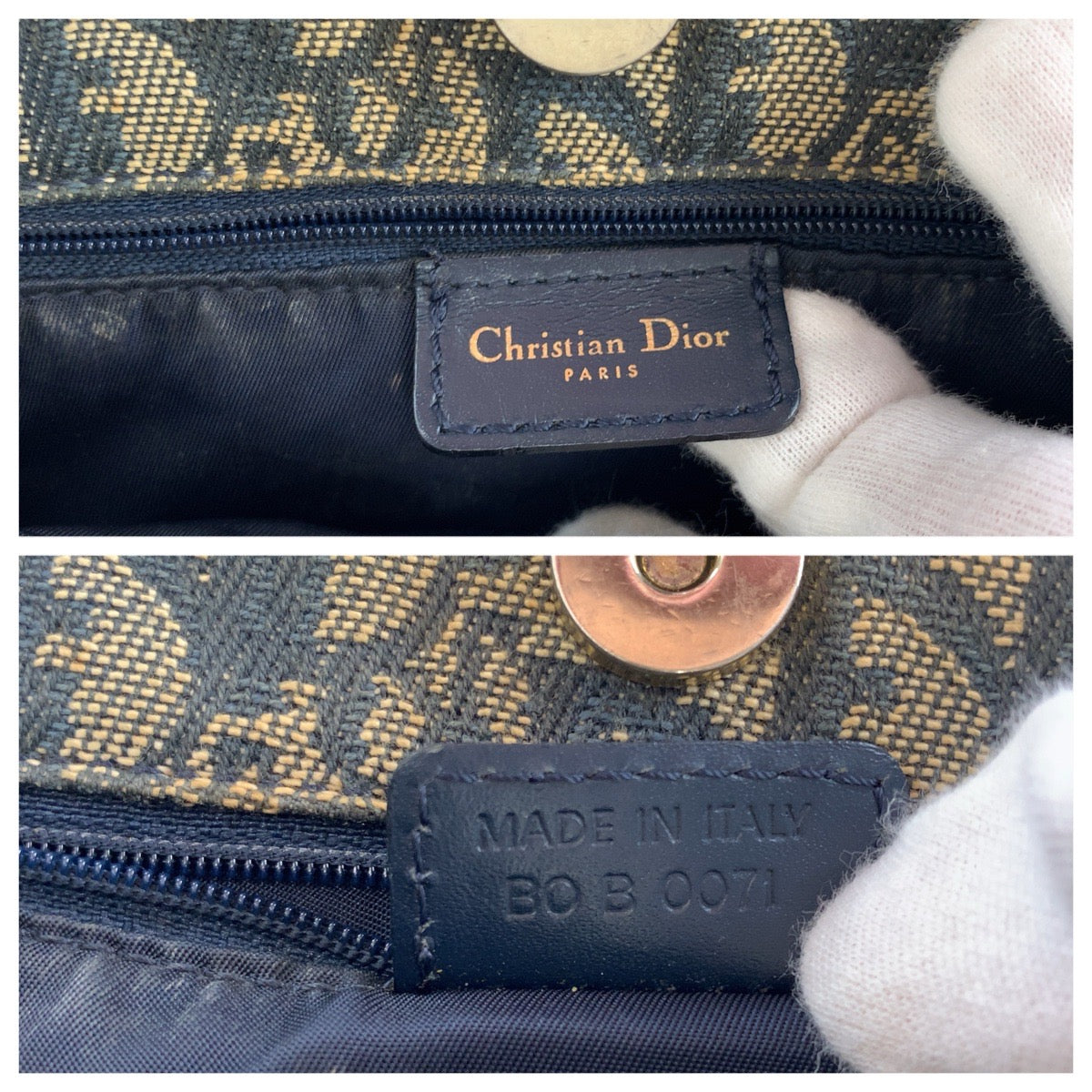 Dior ディオール ヴィンテージ トロッター ネイビー ゴールド金具 キャンバス / レザー トートバッグ ショルダーバッグ レディース B53