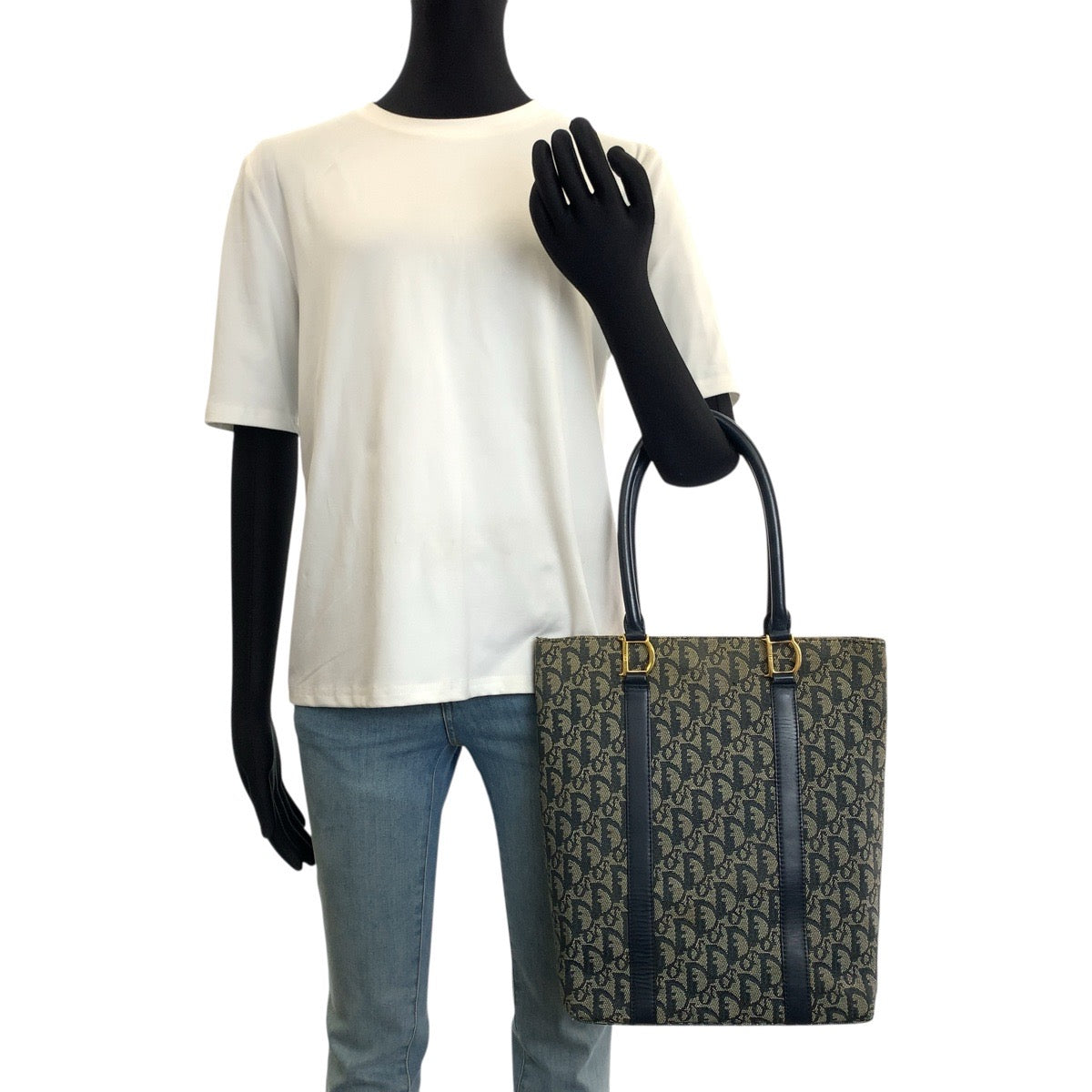 Dior ディオール ヴィンテージ トロッター ネイビー ゴールド金具 キャンバス / レザー トートバッグ ショルダーバッグ レディース B53