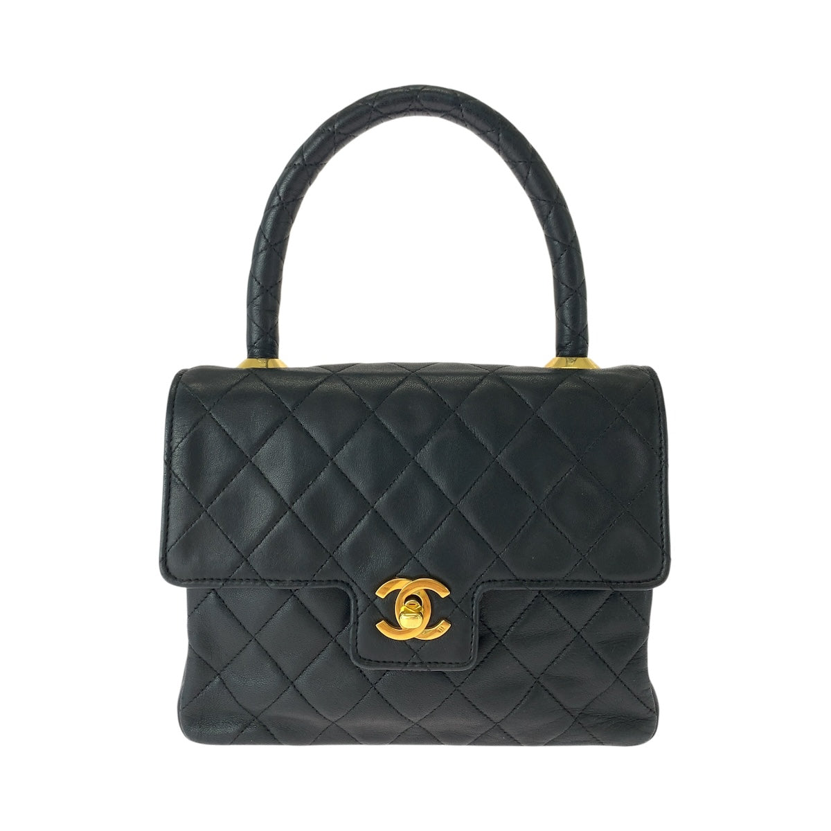 CHANEL シャネル ヴィンテージ マトラッセ ココマーク ターンロック ブラック 黒 ゴールド金具 ラムスキン ハンドバッグ レディース B238