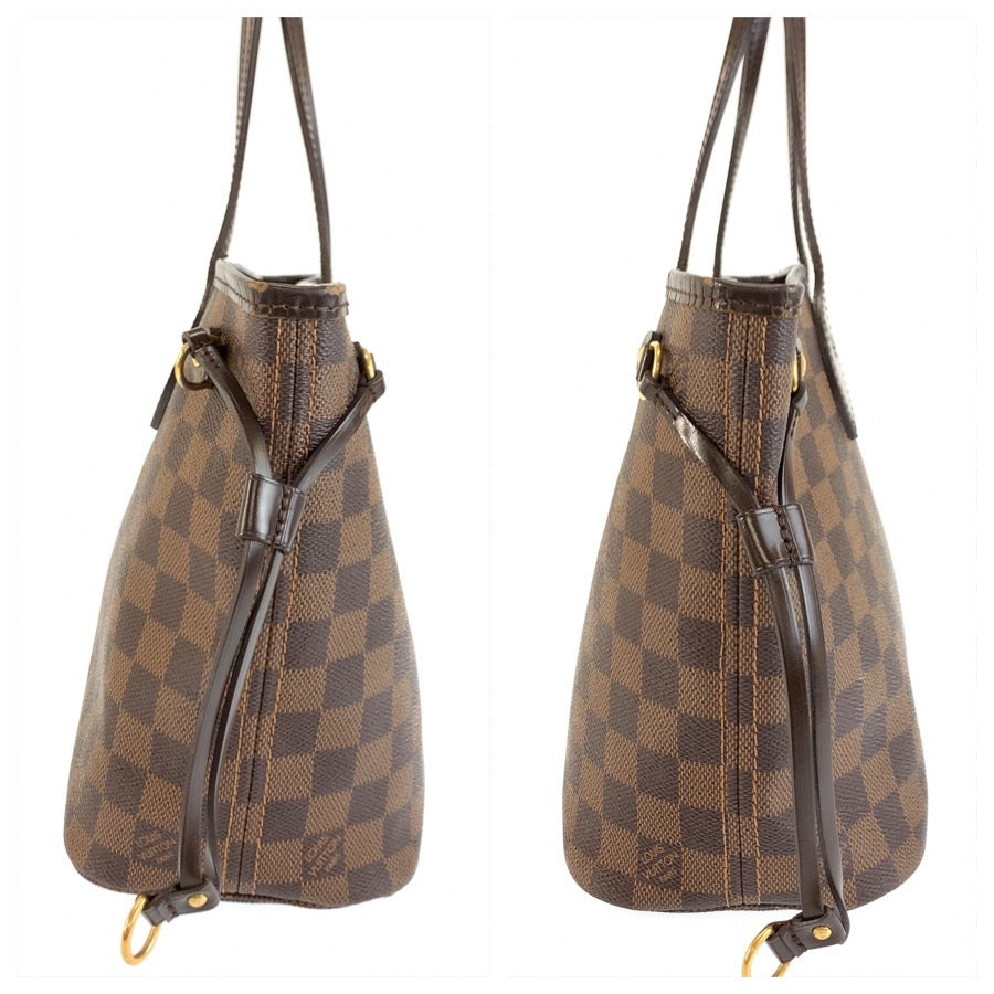 LOUIS VUITTON ルイヴィトン ダミエ ネヴァーフルPM ブラウン ゴールド金具 PVC / レザー N51109 トートバッグ ハンドバッグ レディース B90