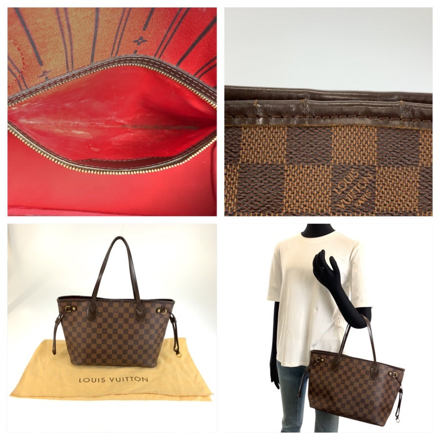 LOUIS VUITTON ルイヴィトン ダミエ ネヴァーフルPM ブラウン ゴールド金具 PVC / レザー N51109 トートバッグ ハンドバッグ レディース B90