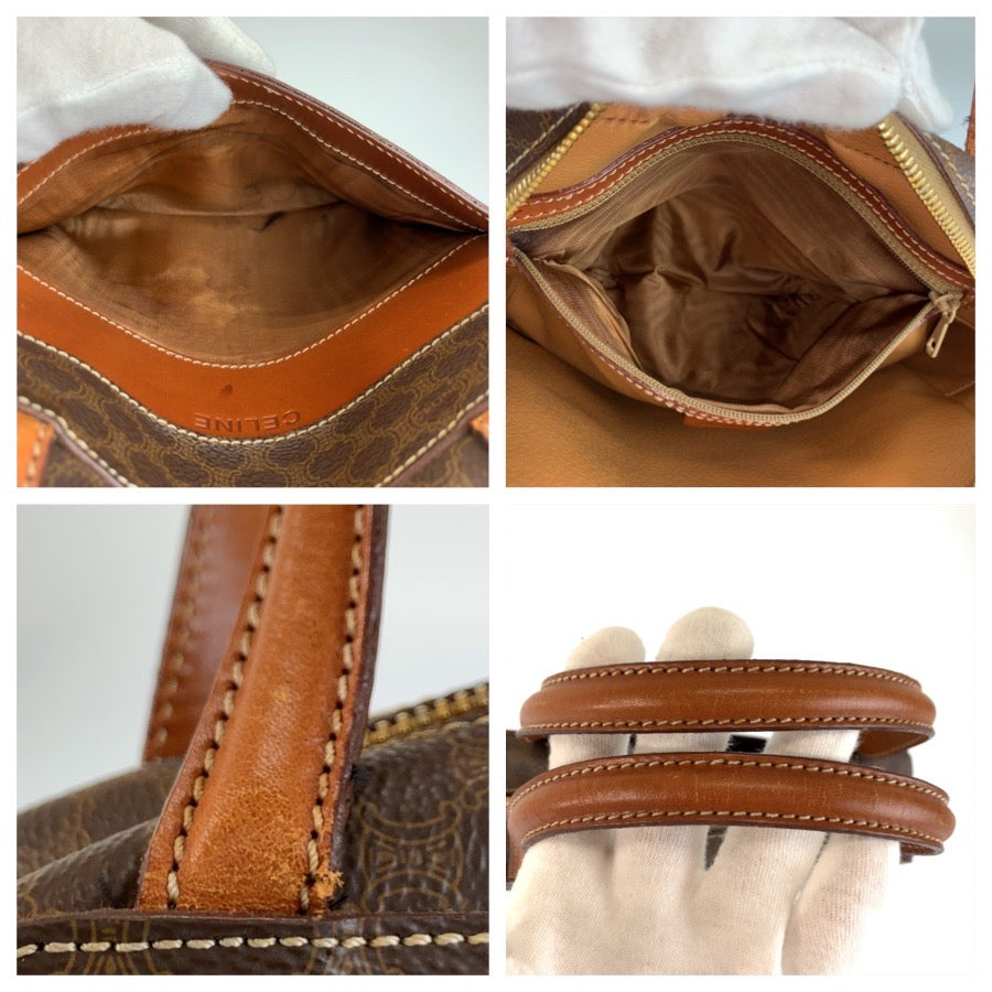 CELINE セリーヌ ヴィンテージ マカダム ブラウン ゴールド金具 PVC / レザー M95 ハンドバッグ レディース AB31