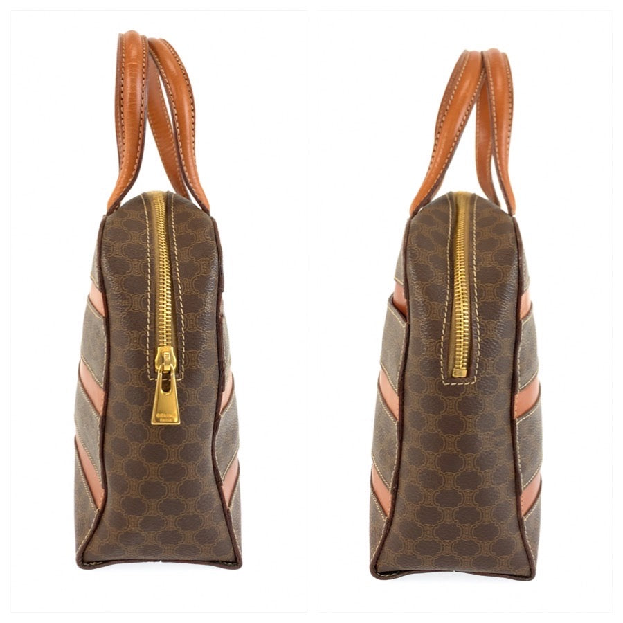 CELINE セリーヌ ヴィンテージ マカダム ブラウン ゴールド金具 PVC / レザー M95 ハンドバッグ レディース AB31