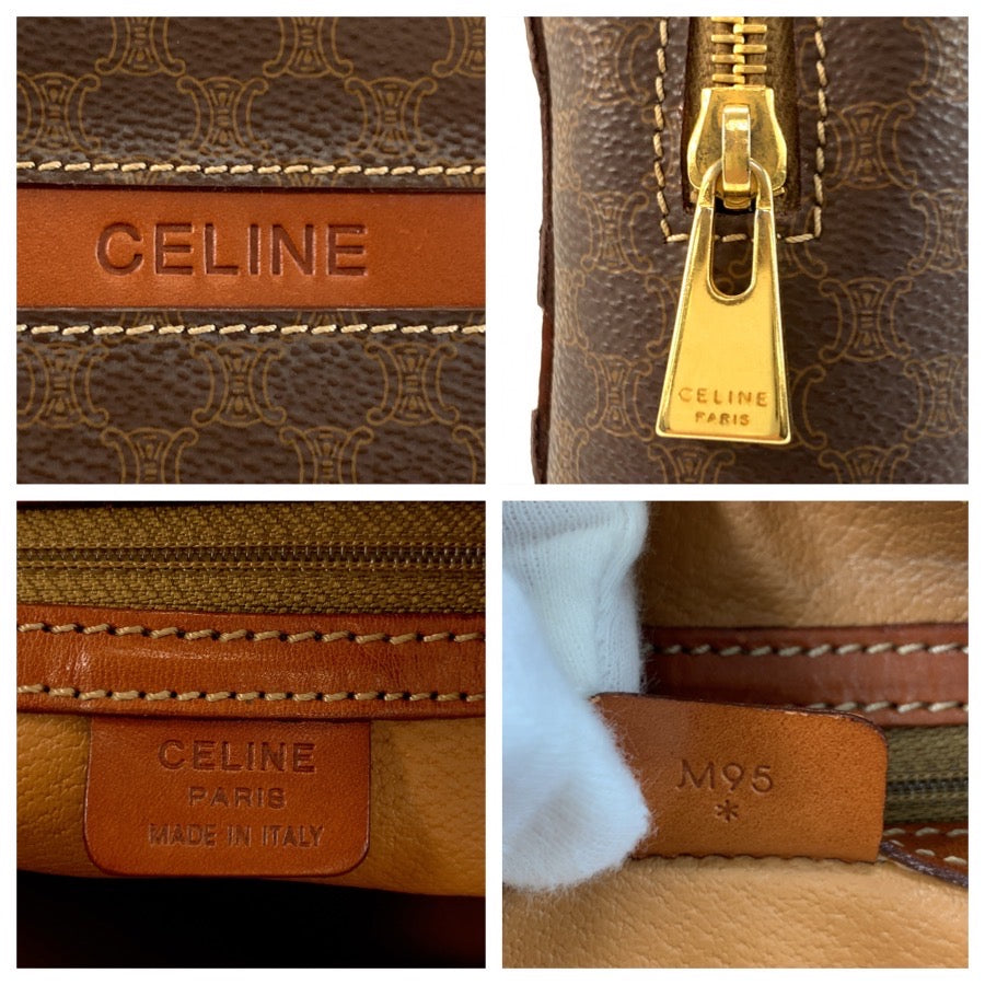 CELINE セリーヌ ヴィンテージ マカダム ブラウン ゴールド金具 PVC / レザー M95 ハンドバッグ レディース AB31