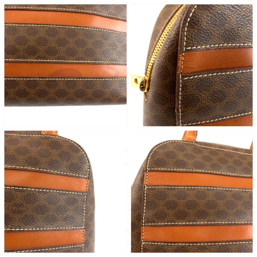 CELINE セリーヌ ヴィンテージ マカダム ブラウン ゴールド金具 PVC / レザー M95 ハンドバッグ レディース AB31