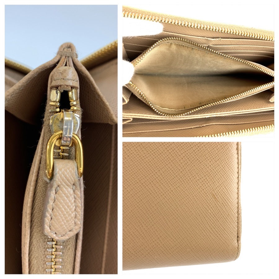 PRADA プラダ サフィアーノ ベージュ ゴールド金具 レザー 長財布 ロングウォレット レディース AB28
