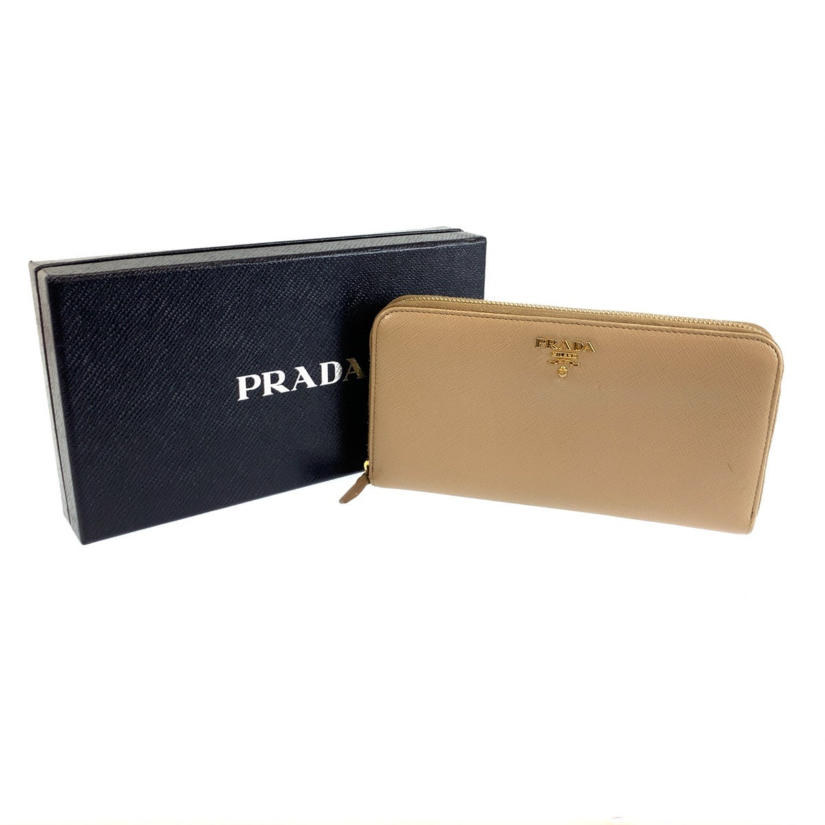 PRADA プラダ サフィアーノ ベージュ ゴールド金具 レザー 長財布 ロングウォレット レディース AB28