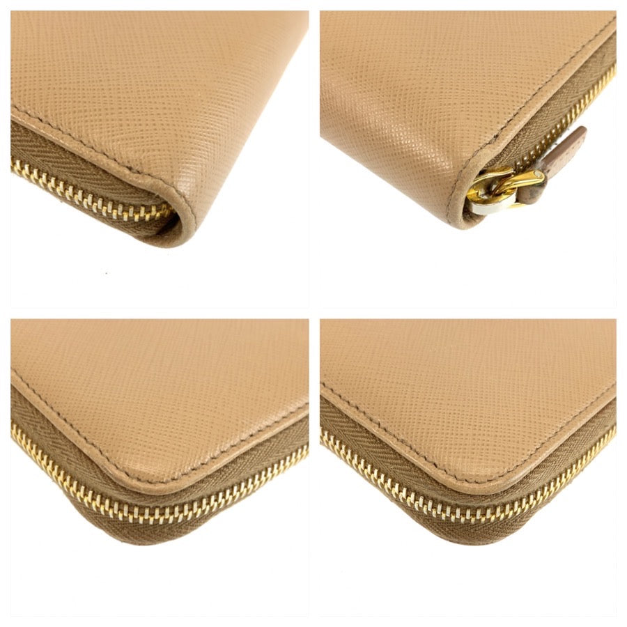 PRADA プラダ サフィアーノ ベージュ ゴールド金具 レザー 長財布 ロングウォレット レディース AB28