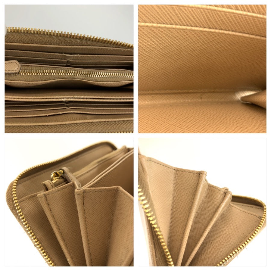 PRADA プラダ サフィアーノ ベージュ ゴールド金具 レザー 長財布 ロングウォレット レディース AB28