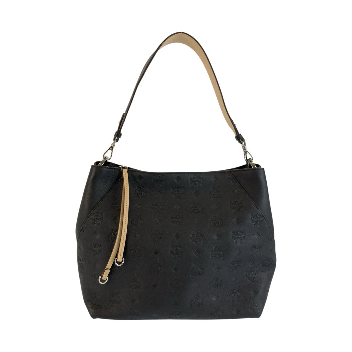 MCM エム シー エム ヴィセトス ブラック ベージュ シルバー金具 レザー ショルダーバッグ ハンドバッグ レディース AB23