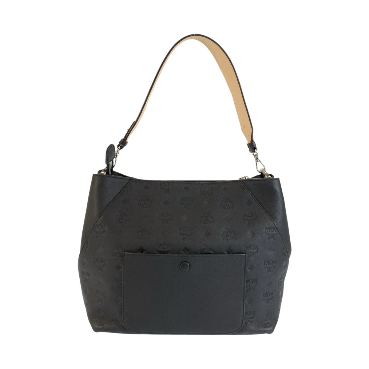 MCM エム シー エム ヴィセトス ブラック ベージュ シルバー金具 レザー ショルダーバッグ ハンドバッグ レディース AB23
