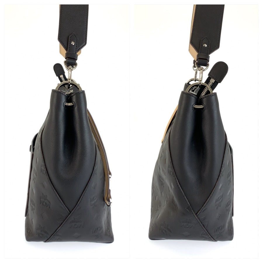MCM エム シー エム ヴィセトス ブラック ベージュ シルバー金具 レザー ショルダーバッグ ハンドバッグ レディース AB23