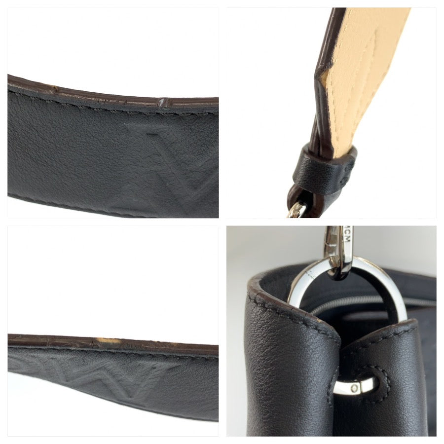 MCM エム シー エム ヴィセトス ブラック ベージュ シルバー金具 レザー ショルダーバッグ ハンドバッグ レディース AB23