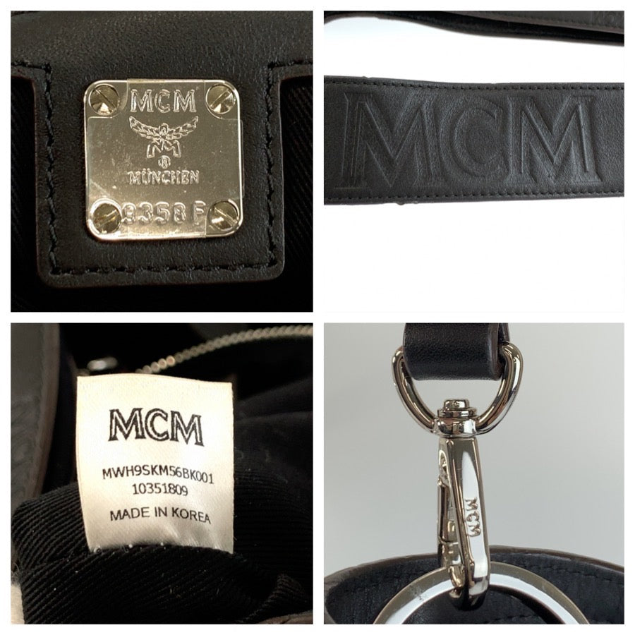 MCM エム シー エム ヴィセトス ブラック ベージュ シルバー金具 レザー ショルダーバッグ ハンドバッグ レディース AB23