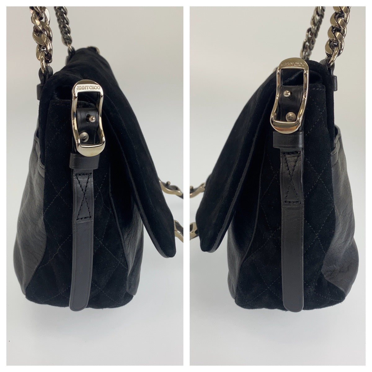 JIMMY CHOO ジミーチュウ ベカ ブラック 黒 シルバー金具 レザー / スウェード ショルダーバッグ ハンドバッグ レディース B19