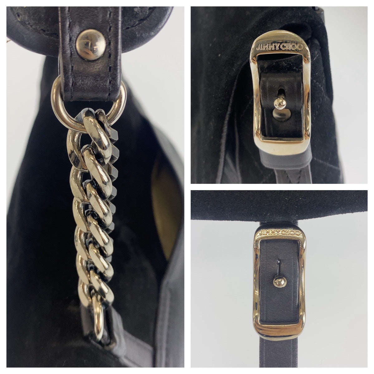 JIMMY CHOO ジミーチュウ ベカ ブラック 黒 シルバー金具 レザー / スウェード ショルダーバッグ ハンドバッグ レディース B19