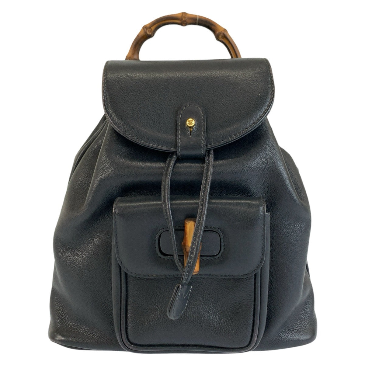 GUCCI グッチ ヴィンテージ バンブー ブラック 黒 ゴールド金具 レザー 003 58 0030 リュックサック バックパック レディース B22