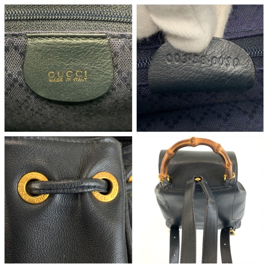 GUCCI グッチ ヴィンテージ バンブー ブラック 黒 ゴールド金具 レザー 003 58 0030 リュックサック バックパック レディース B22
