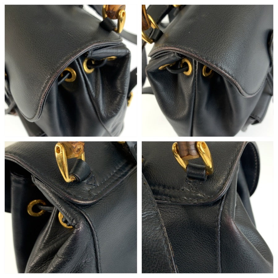 GUCCI グッチ ヴィンテージ バンブー ブラック 黒 ゴールド金具 レザー 003 58 0030 リュックサック バックパック レディース B22